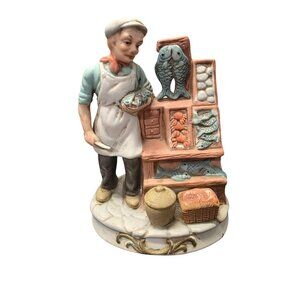 Vintage Enesco Fish Market Salesman Porcelain Figurine 7”